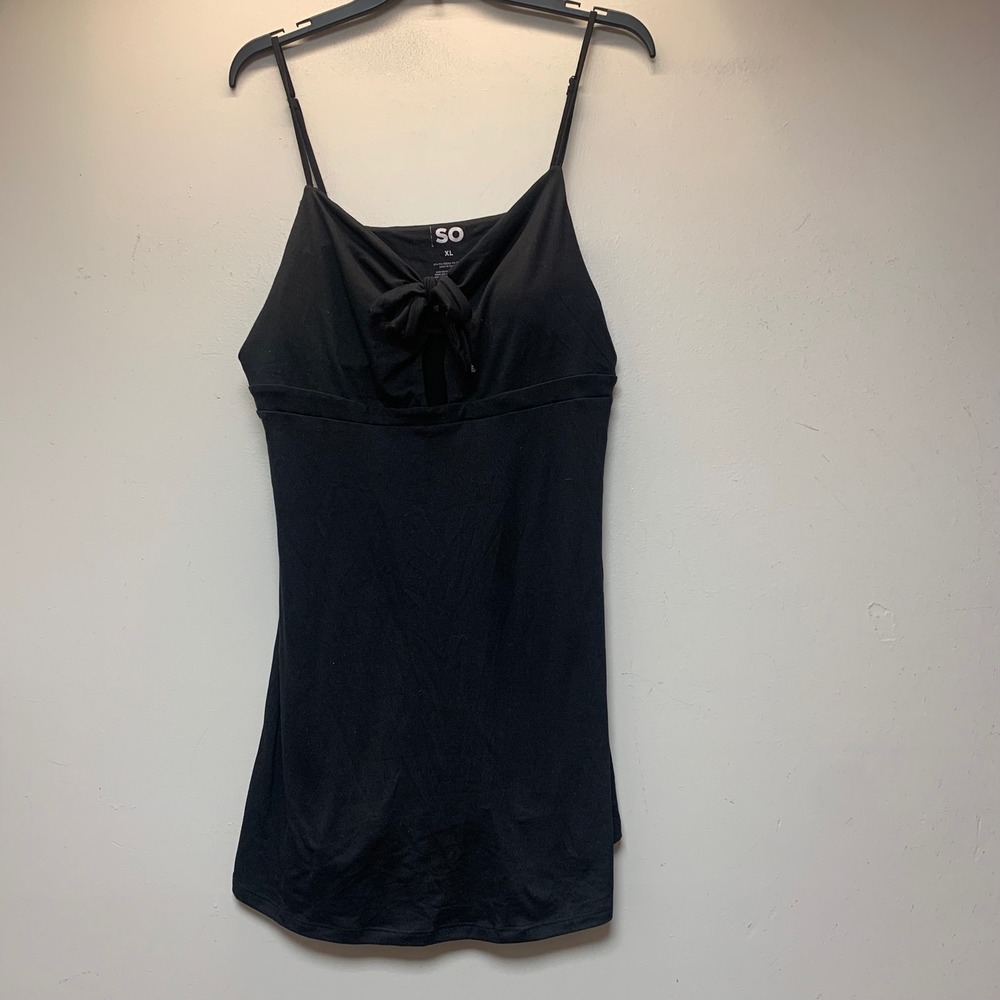 SO Cami Top Women XL Black Excellent Tie Front Empire Waist Adjustable Straps